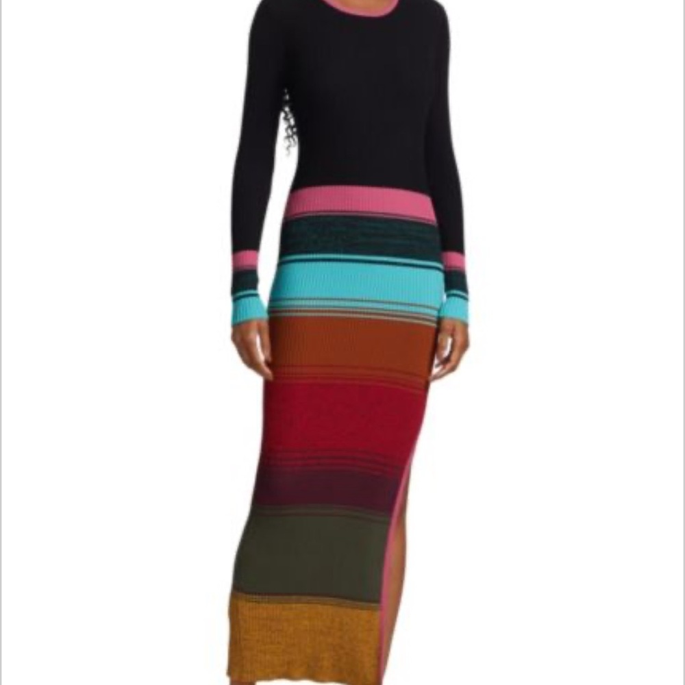 STAUD Black and Pink Ribbed Dress